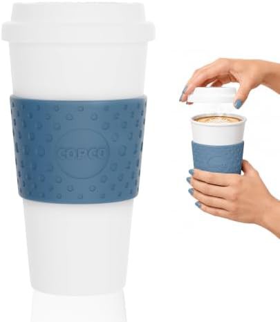 Blue double walled plastic travel mug