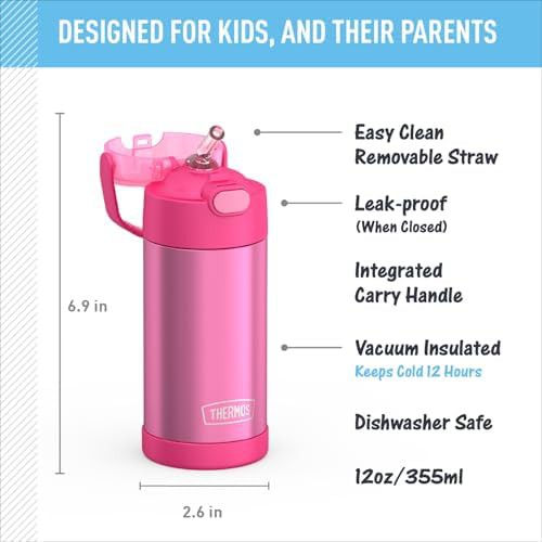 Pink stainless straw water bottle 12oz — photo 3