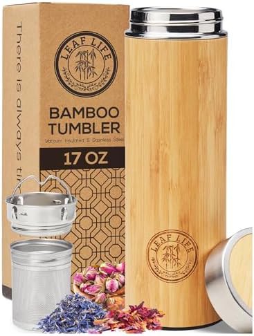 Bamboo travel tea tumbler with infuser