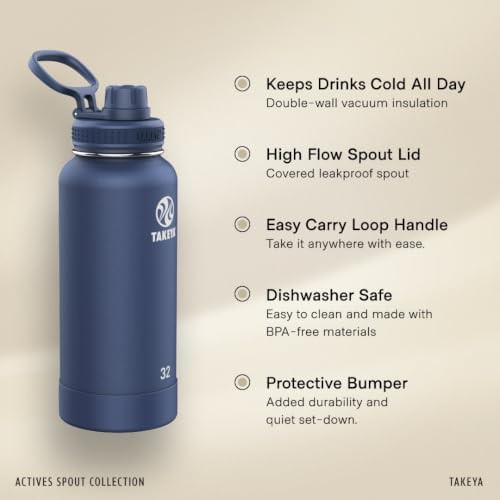 Midnight blue insulated water bottle with spout lid — photo 3