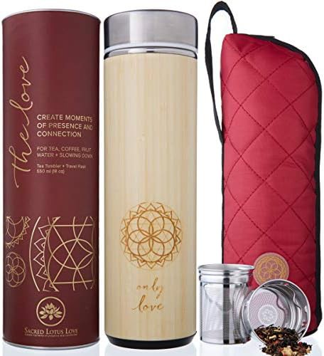 Insulated bamboo tea tumbler with infuser and sleeve