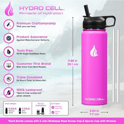 Fuchsia Pink Metal Sport Thermos 24 oz — photo 3