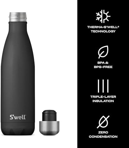 Onyx black stainless steel 17oz water bottle — photo 4