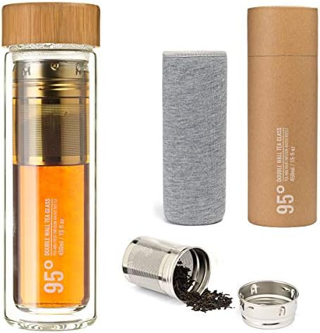Double wall glass tea infuser bottle