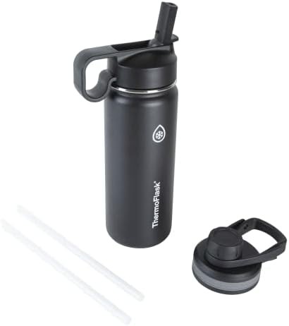 Black Stainless Steel Bottle with Dual Lids