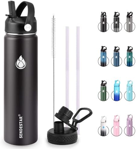 Black 24 oz Bottle with Straw Lid