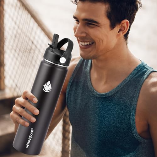 Black 24 oz Bottle with Straw Lid — photo 4