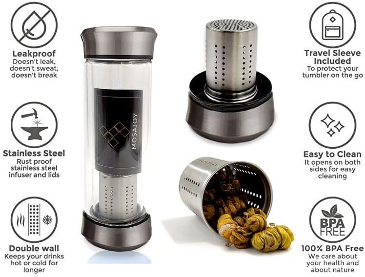 Black Cylindrical Glass Travel Tea Mug — photo 4
