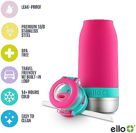 Tropical pink kids stainless straw bottle 14 oz — photo 3