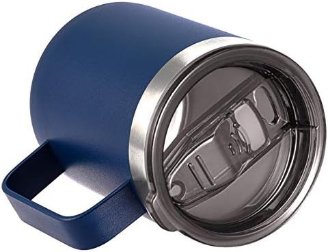 Navy 12 oz insulated stainless steel travel mug with handle — photo 3