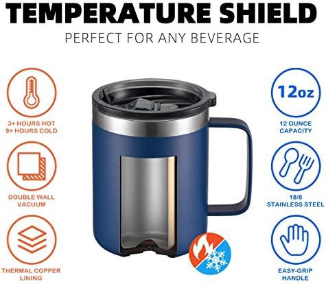 Navy 12 oz insulated stainless steel travel mug with handle — photo 4