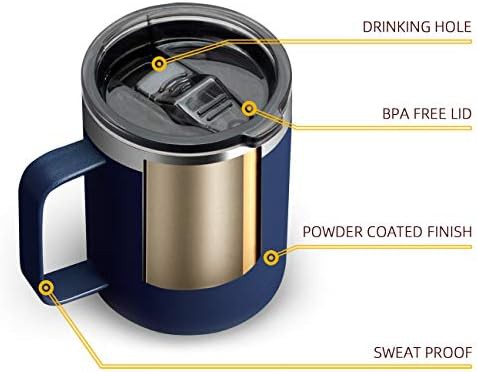 Navy 12 oz insulated stainless steel travel mug with handle — photo 5