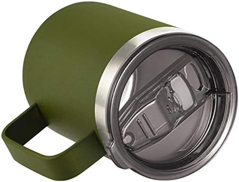Army green 12 oz insulated travel mug with handle — photo 3