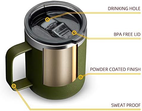 Army green 12 oz insulated travel mug with handle — photo 4