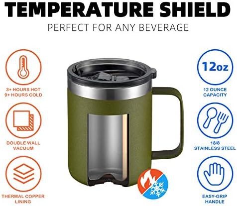 Army green 12 oz insulated travel mug with handle — photo 5