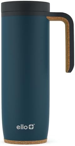 Poseidon blue insulated travel mug with handle