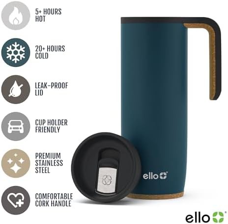 Poseidon blue insulated travel mug with handle — photo 3