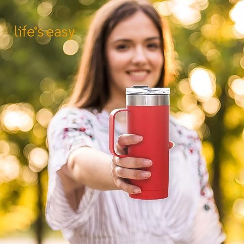 Red 20oz flip lid travel tumbler — photo 3