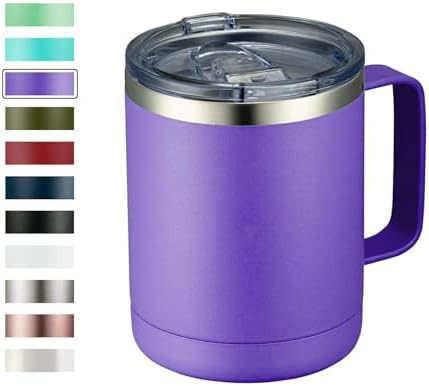 Purple stainless steel camping mug with lid