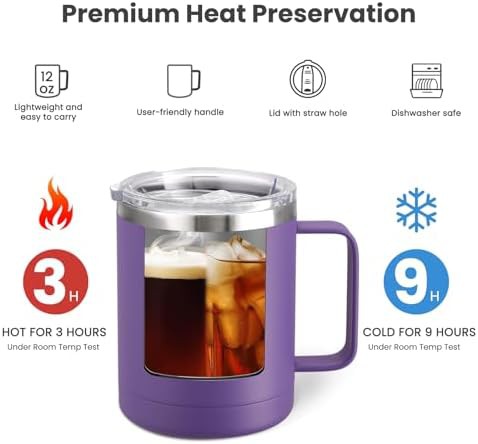 Purple stainless steel camping mug with lid — photo 3