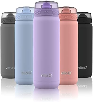 Lilac stainless steel water bottle with straw