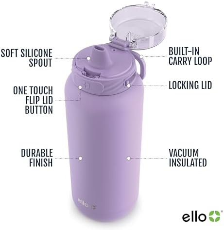 Lilac stainless steel water bottle with straw — photo 3