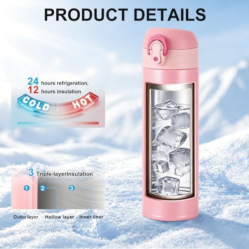 Pink kids stainless steel bottle with locking lid — photo 3