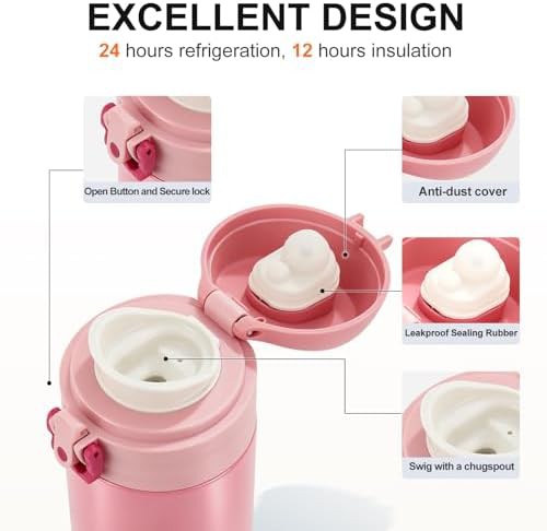 Pink kids stainless steel bottle with locking lid — photo 4