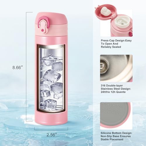 Pink kids stainless steel bottle with locking lid — photo 5