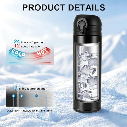 Black kids stainless steel bottle with locking lid — photo 3