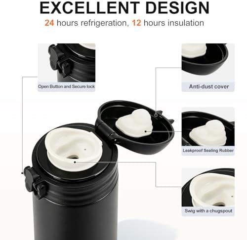 Black kids stainless steel bottle with locking lid — photo 4