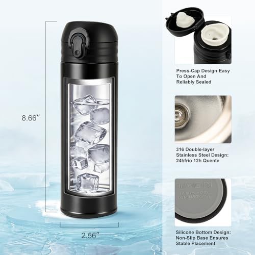 Black kids stainless steel bottle with locking lid — photo 5