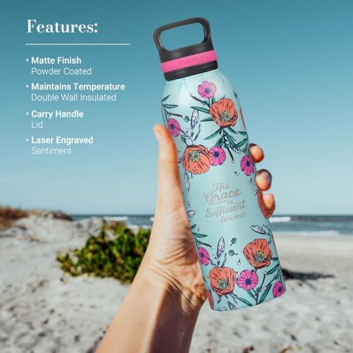 Teal floral scripture insulated water bottle 24 oz — photo 3