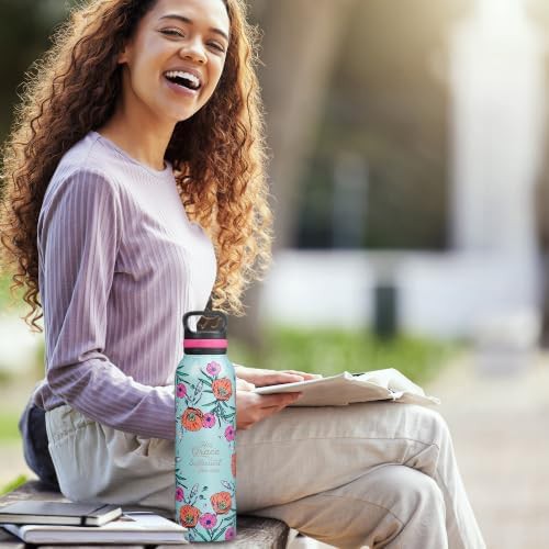 Teal floral scripture insulated water bottle 24 oz — photo 4