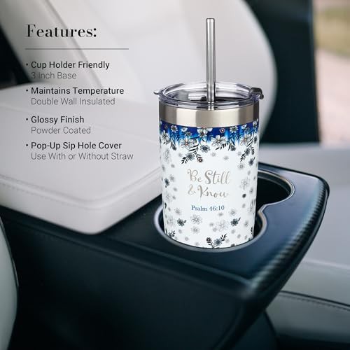 Blue floral camp style travel mug with straw — photo 3