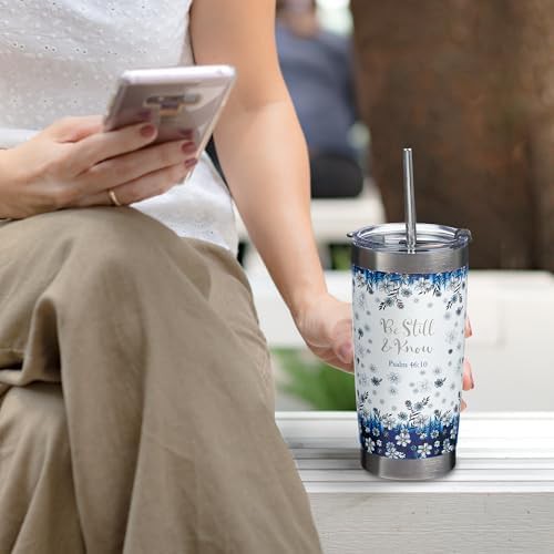 Blue floral camp style travel mug with straw — photo 5