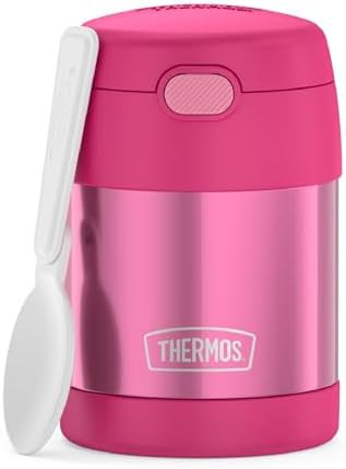 Pink kids food jar with spoon 10oz