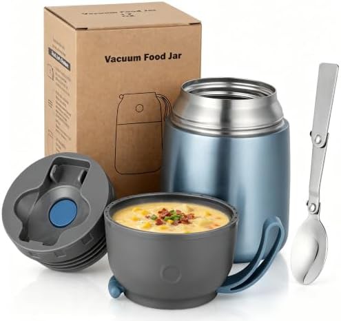 Lightblue thermal food container with spoon