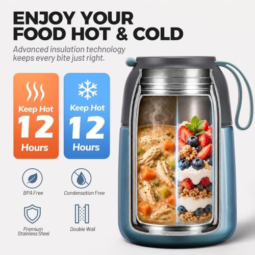 Lightblue thermal food container with spoon — photo 3