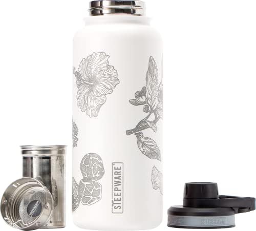 White etched tea tumbler with infuser