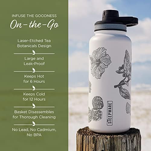 White etched tea tumbler with infuser — photo 3