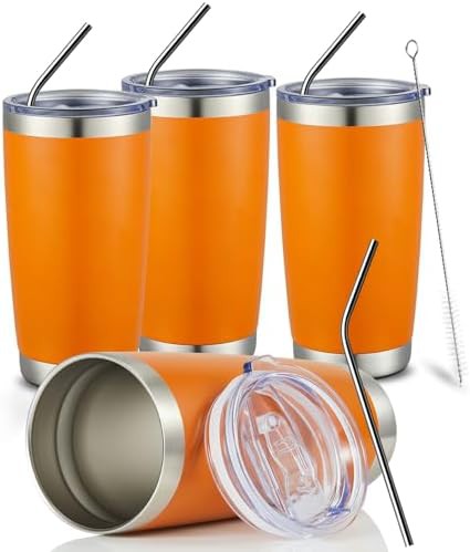 Orange powder coated insulated tumbler set