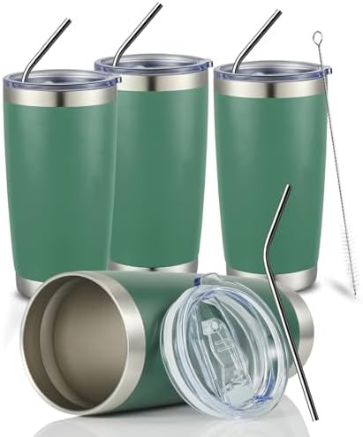 Dark green powder coated insulated tumbler