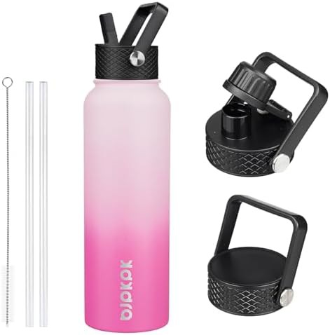 40oz Insulated Water Bottle with Straw Lid stainless