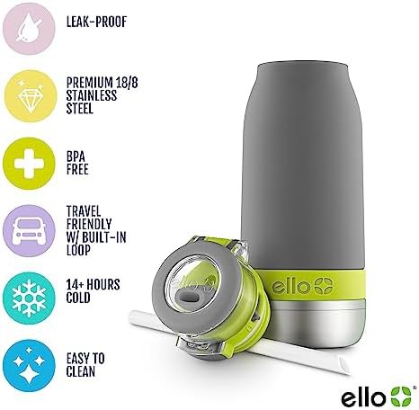 Gray kids stainless steel straw bottle 14 oz — photo 3