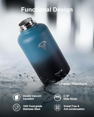 Indigo black 64 oz insulated sports bottle with straw — photo 4