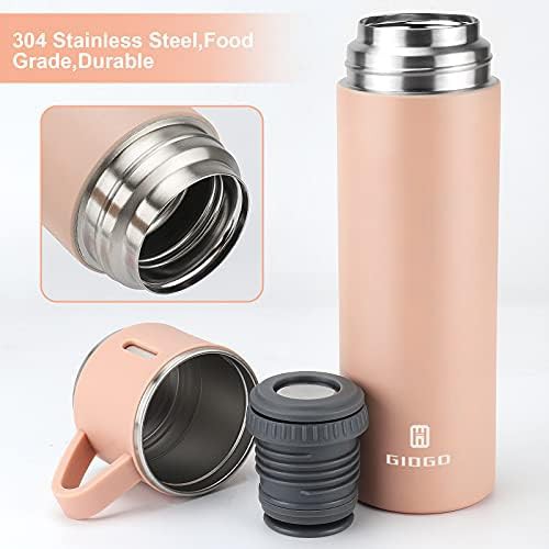 Pink stainless steel travel bottle with cup lid — photo 3
