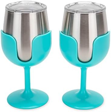 Blue campsite wine tumblers with colored stems