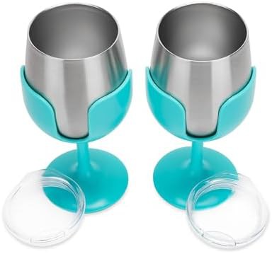 Blue campsite wine tumblers with colored stems — photo 3
