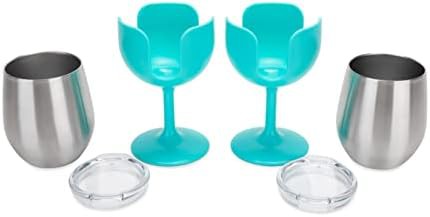 Blue campsite wine tumblers with colored stems — photo 4